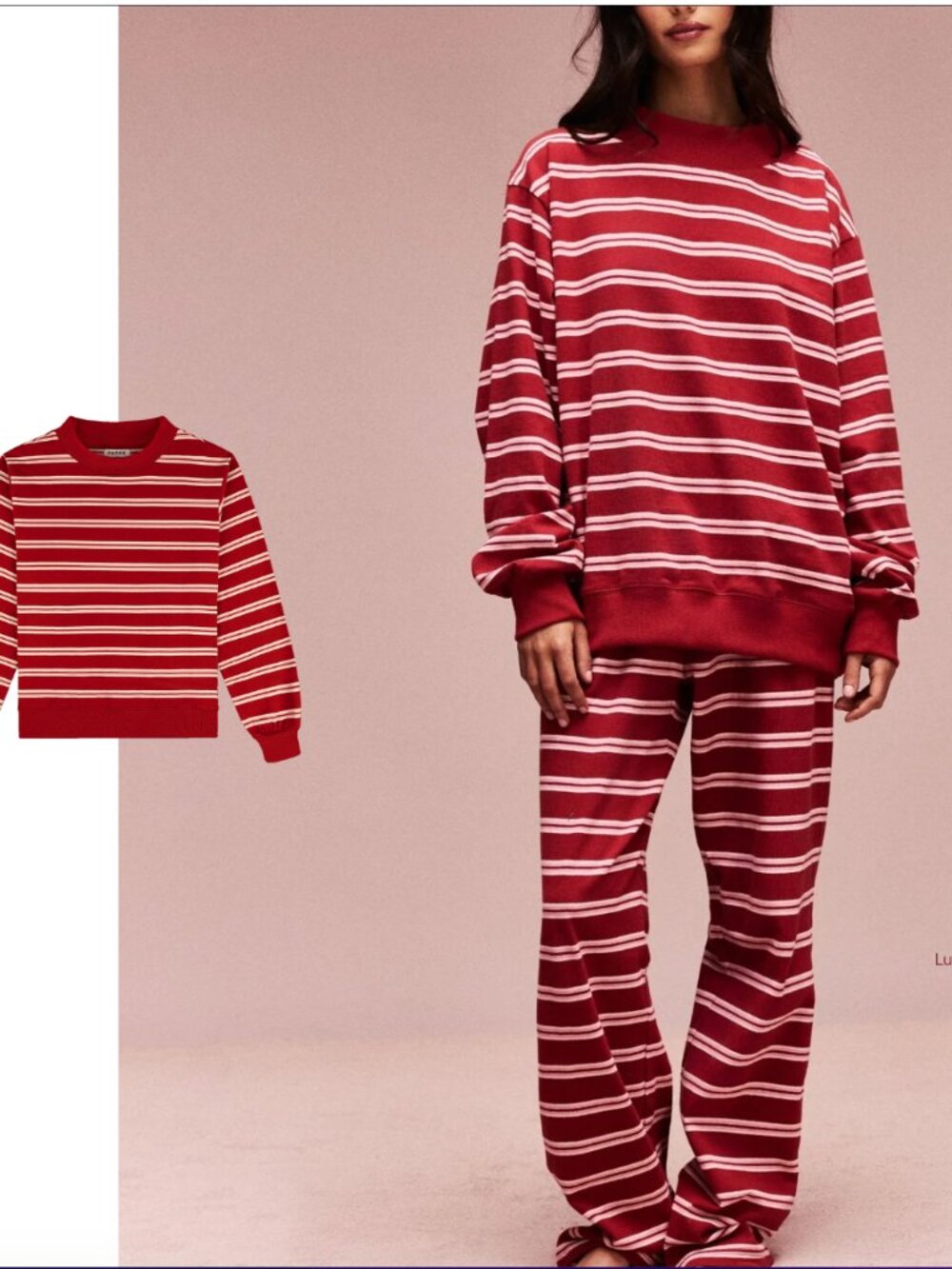 PARKE NWT Valentines Day 2026 Drop Sweat Set in Amour Stripe Red Mockneck Pants